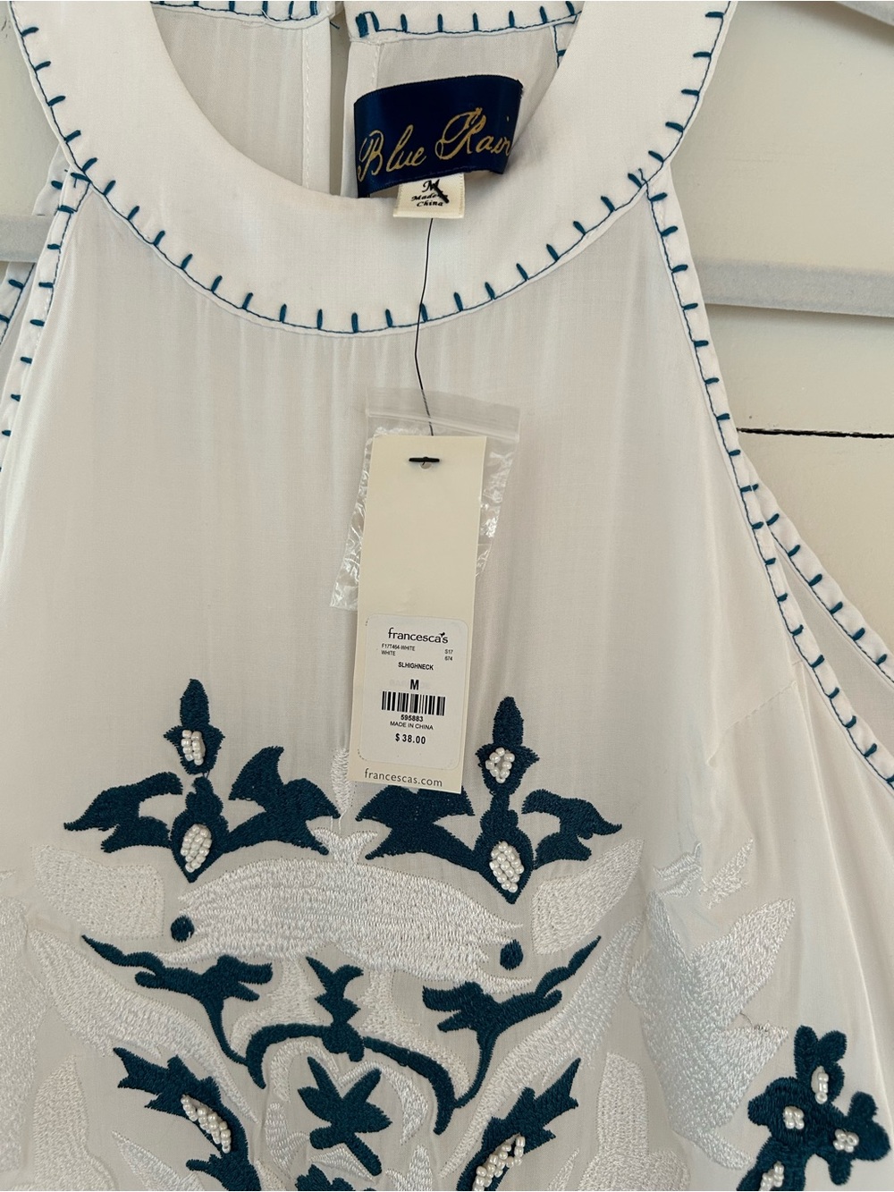 NWT Blue Rain Boho Style Halter with Turquoise Embroidery and Tassels, Size Med - Picture 2 of 6
